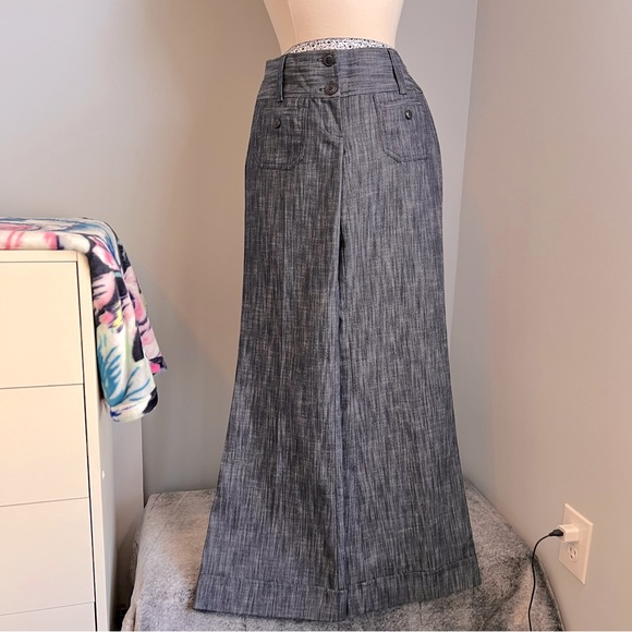 Charlotte Russe 7 Blue Wide Leg Trousers Pants Patch Pockets - Picture 1 of 12